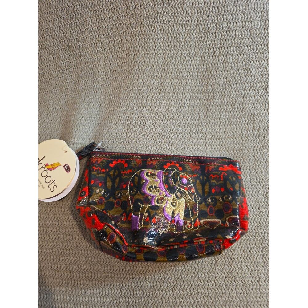 Sakroots Makeup VinylZipBag Embroidered Gold & Purple Elephant NWT But Worn Pull